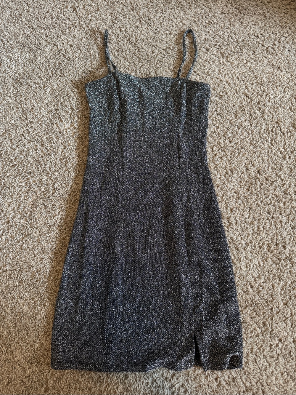 H&M Divided Mini Sparkly Dress Stretchy Black Silver Metallic Women’s XS